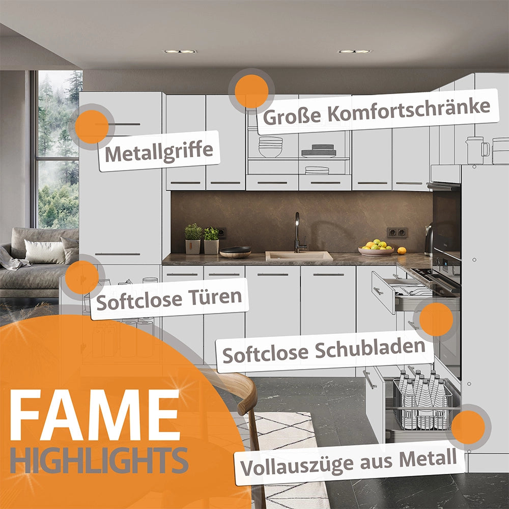 Cucina componibile Fame-Line Rovere dorato/Antracite 300 cm, PL Marmo Vicco
