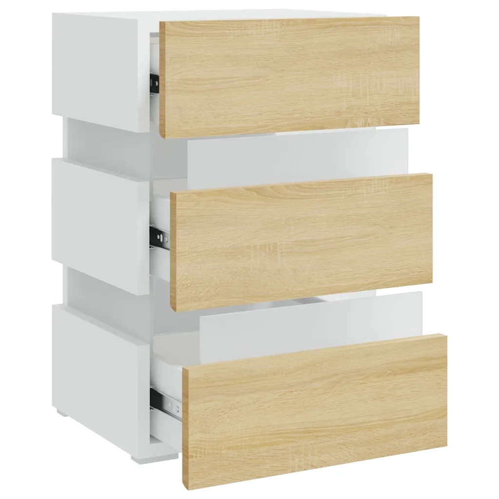 Comodino con Luci LED Bianco e Sonoma 45x35x67cm in Multistrato 326845