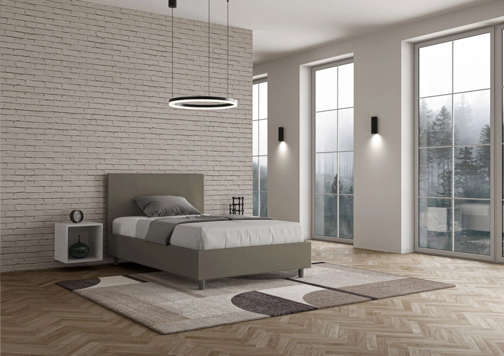 BS COM Letto una piazza e mezza con rete imbottito 120x190 similpelle cappuccino