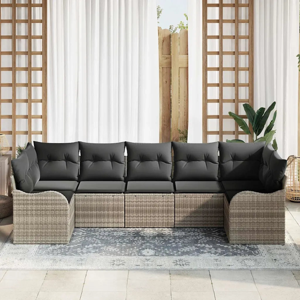 Set Divano da Giardino 7 pcs Grigio chiaro Poly Rattan