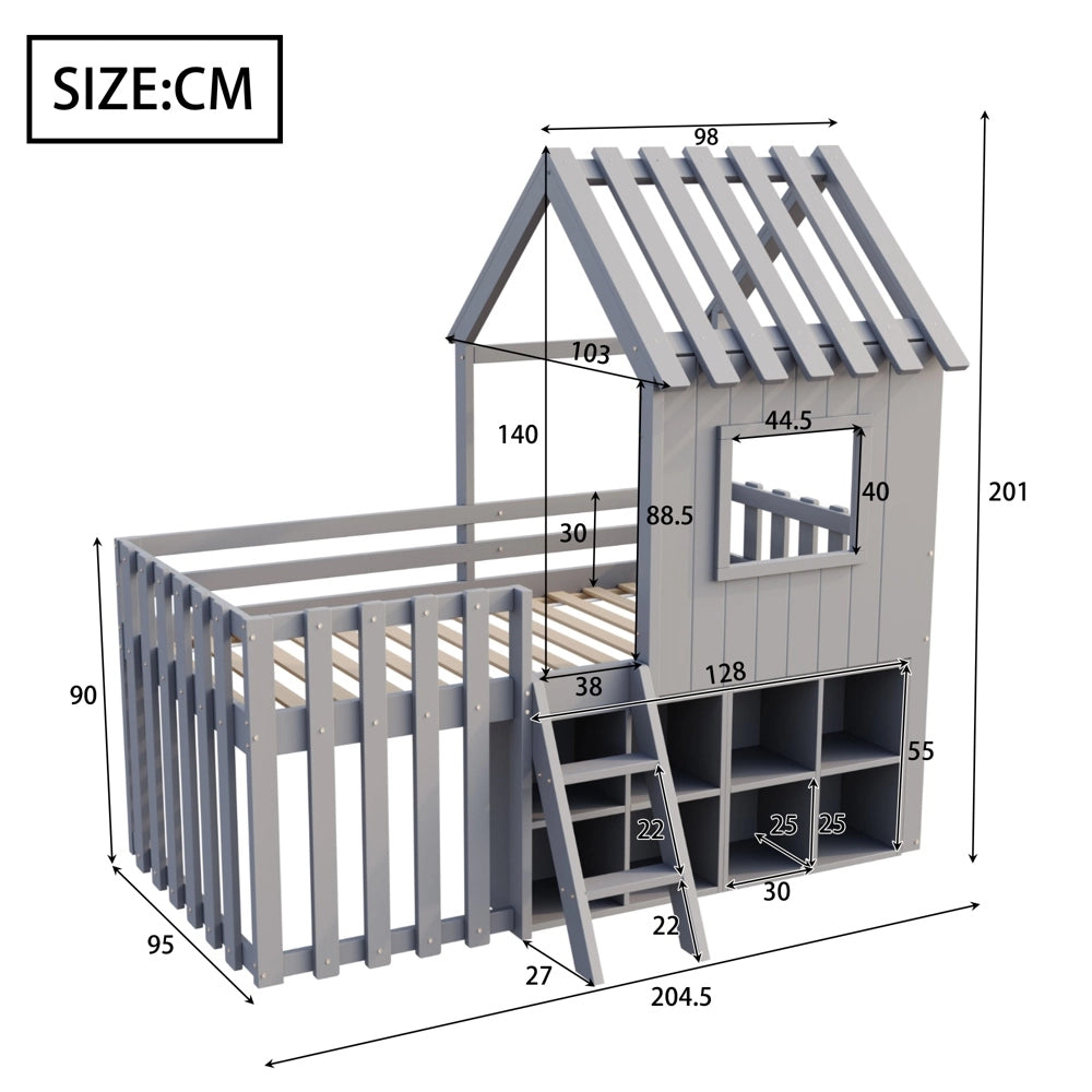 Letto casa bambini - Xylo - 90x200 cm legno grigio