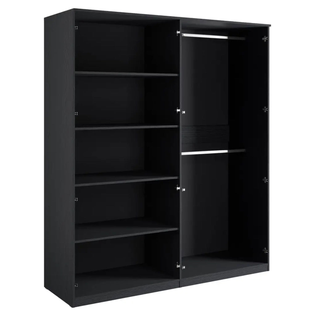 Camera completa MONDO – Nero strutturato e dorato – Letto 180x200 con doghe + Armadio + Cassettiera + 2 comodini