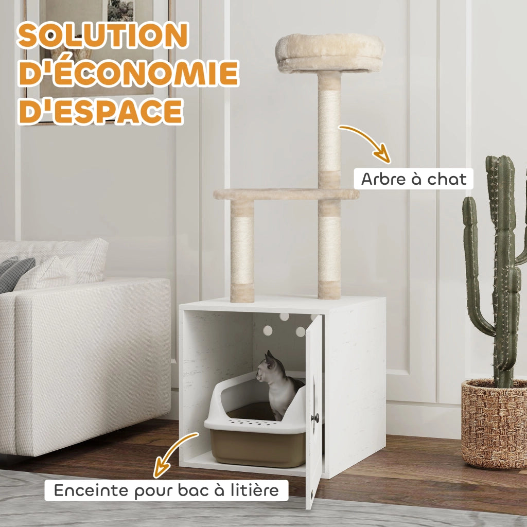 Arbre ¨¤ chat con casa igienica ¨C Minimal ¨C 129 cm, crema