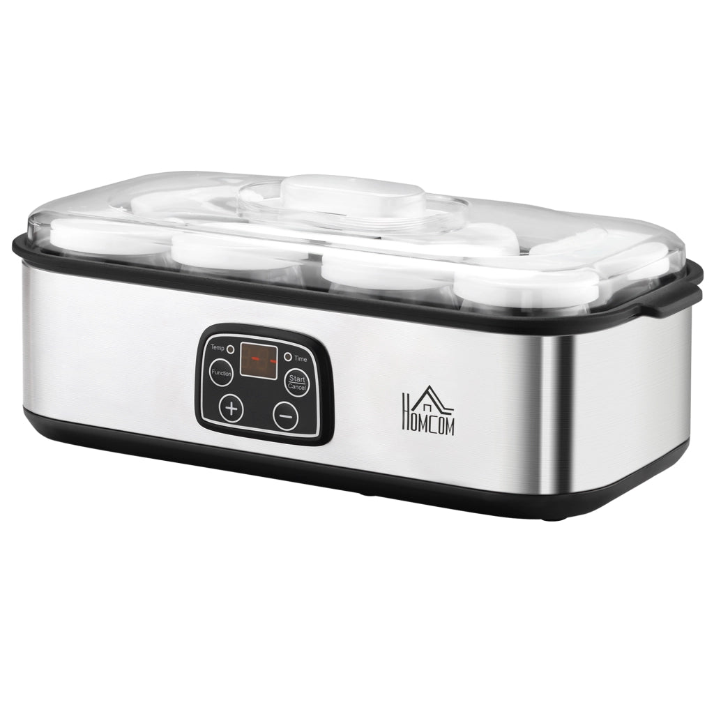 Macchina per Yogurt Greco con Coperchio ¨C Xylo ¨C 8 Vasetti Vetro 180ml, Display LCD Timer, 1,4L 25W