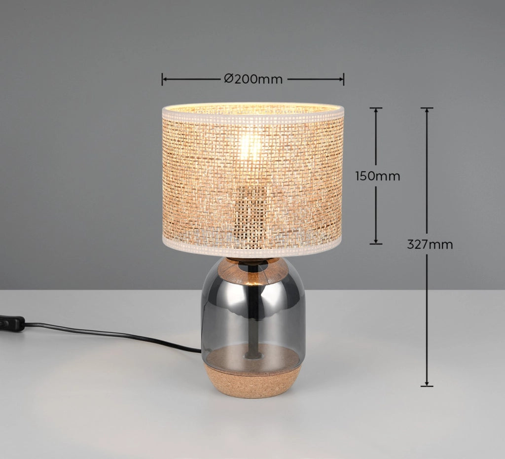 Lampada da tavolo Trio TARA vetro cromo, paralume vimini