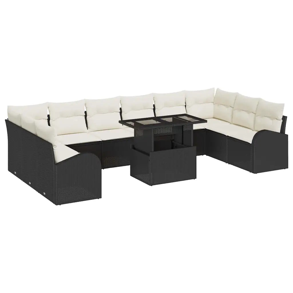 Set Divano da Giardino 11 pcs Nero e crema polyrattan 3348713
