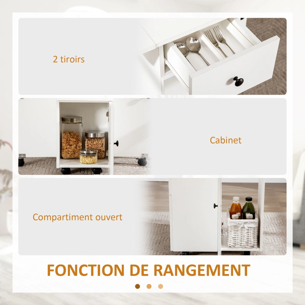 Tavolo da pranzo pieghevole con 2 cassetti e 1 ripiano ¨C Minimal ¨C bianco