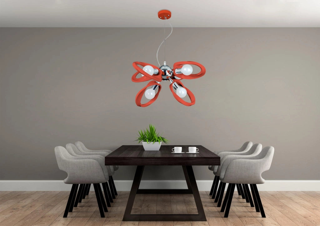 Lampadario Lampex Emma 6 luci rosso E27 acrilico metallo