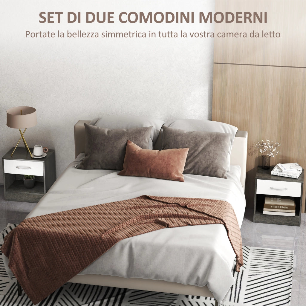 Comodini Moderni con Cassetto e Ripiano Aperto ¨C zephmum ¨C Legno, Bianco e Grigio Scuro, 39x28x41 cm