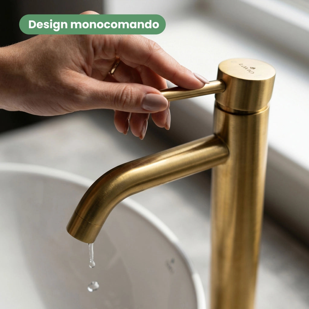 Rubinetto lavabo alto da appoggio miscelatore bagno oro VERTI
