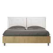 BS COM Letto matrimoniale con rete 160x190 quercia cuscini similpelle bianco