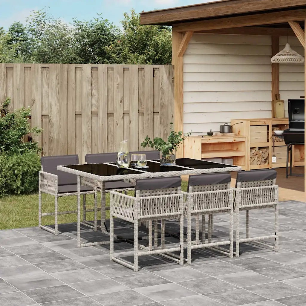 Set da Pranzo da Giardino 7 pz Cuscini Polyrattan Grigio Chiaro 3211451