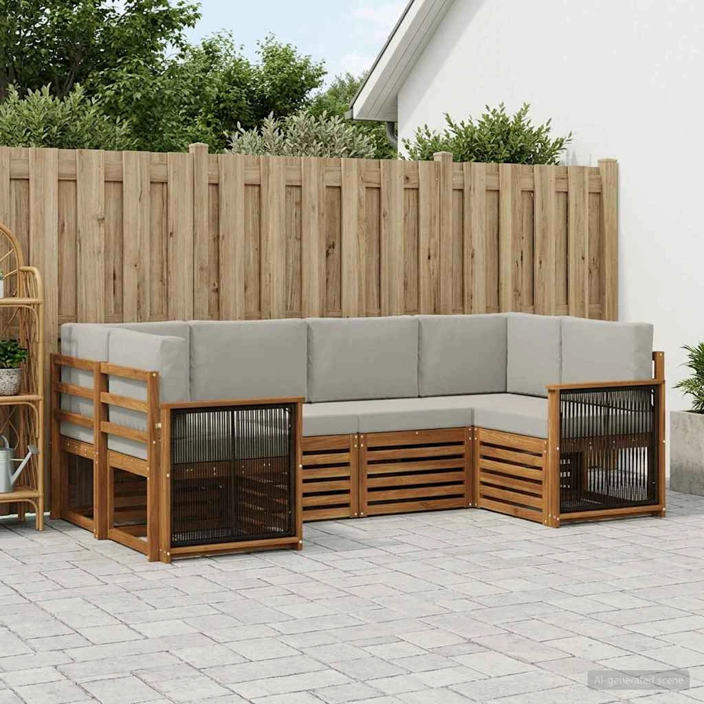 Set di divani da esterno 5 pz Naturale e Grigio Chiaro 3384772