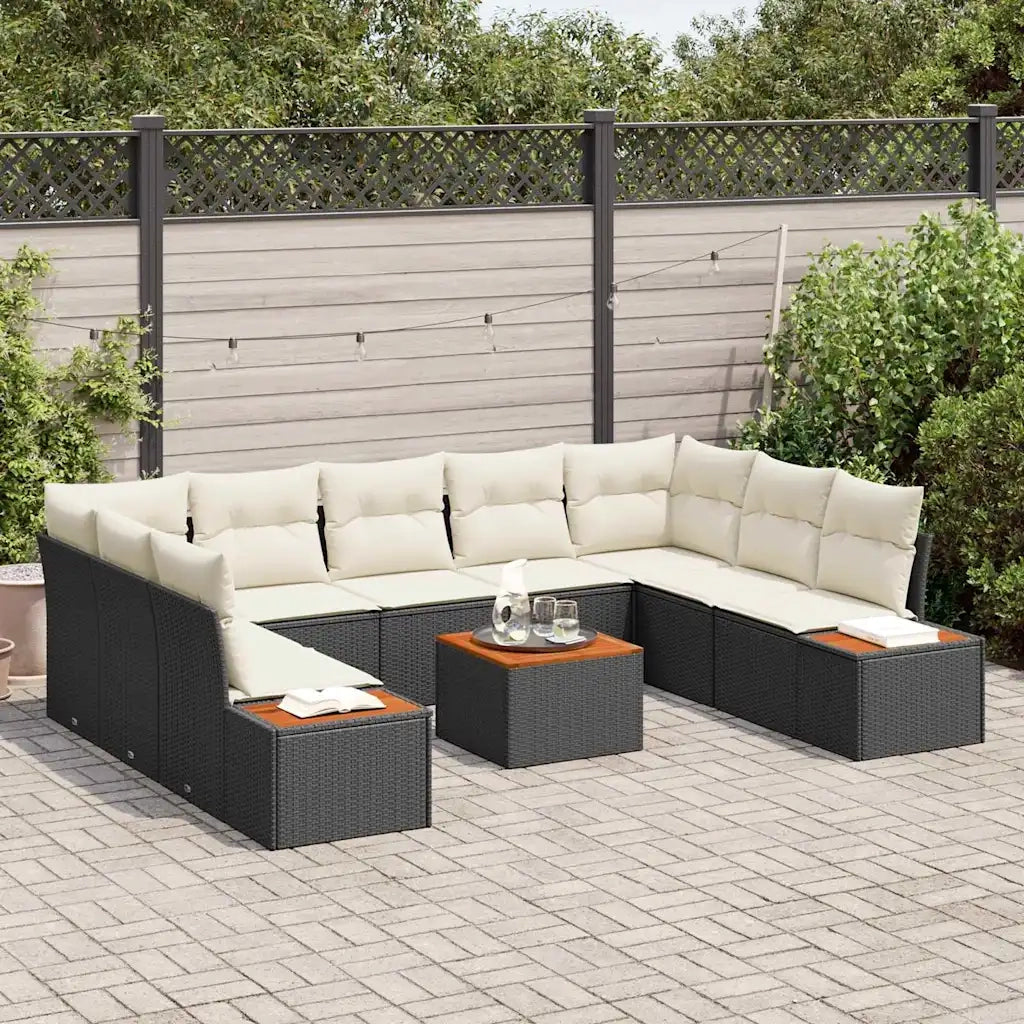 Set Divano da Giardino 5 pcs Nero e Crema Polyrattan