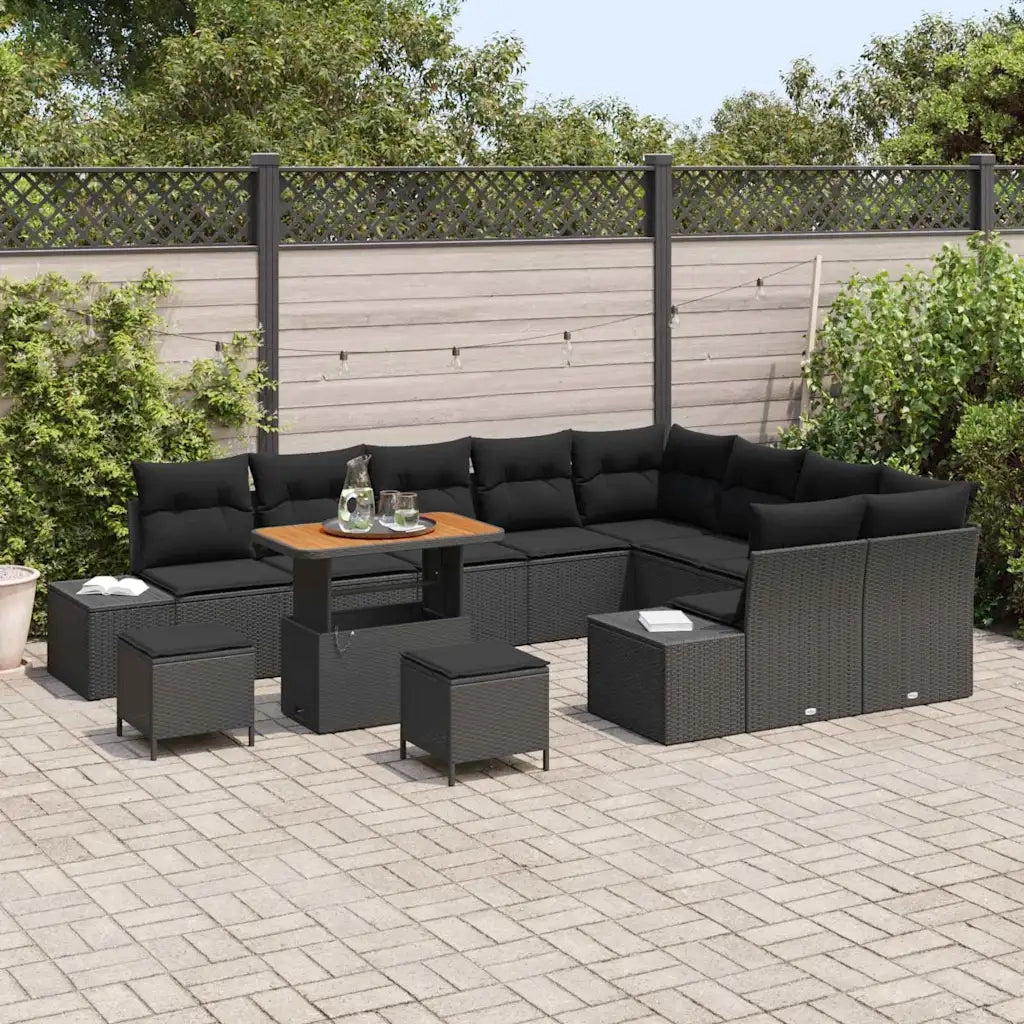 Set Divano da Giardino con cuscino 12 pcs Nero polyrattan