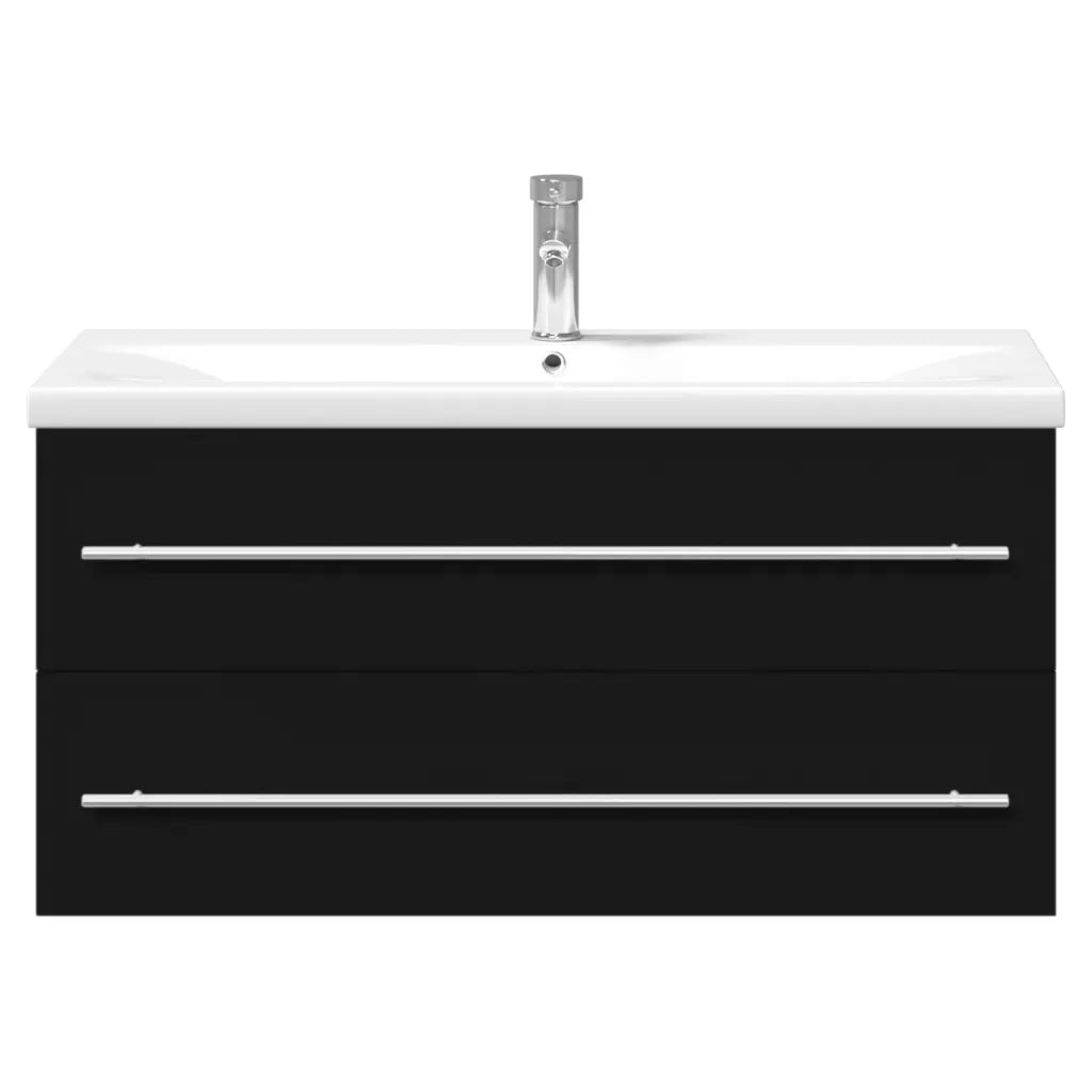 Mobiletto da bagno sospeso 100 x 38,5 x 48 cm con pratico vano contenitore design moderno legno nero 02_0055545
