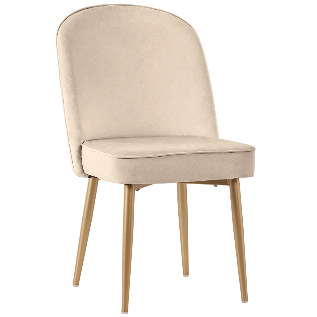 2 sedie da pranzo in velluto beige con gambe in metallo dorato, design moderno e comode