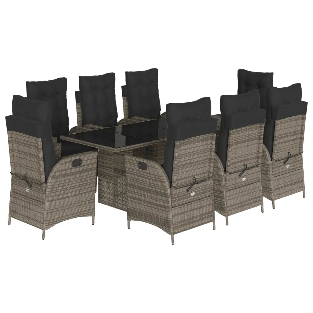 Set da Pranzo da Giardino 9 pz con Cuscini in Polyrattan Grigio 3213122