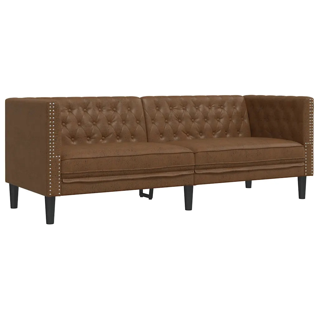 Set Divani Chesterfield 2pz Marrone in Similpelle Scamosciata 3209280
