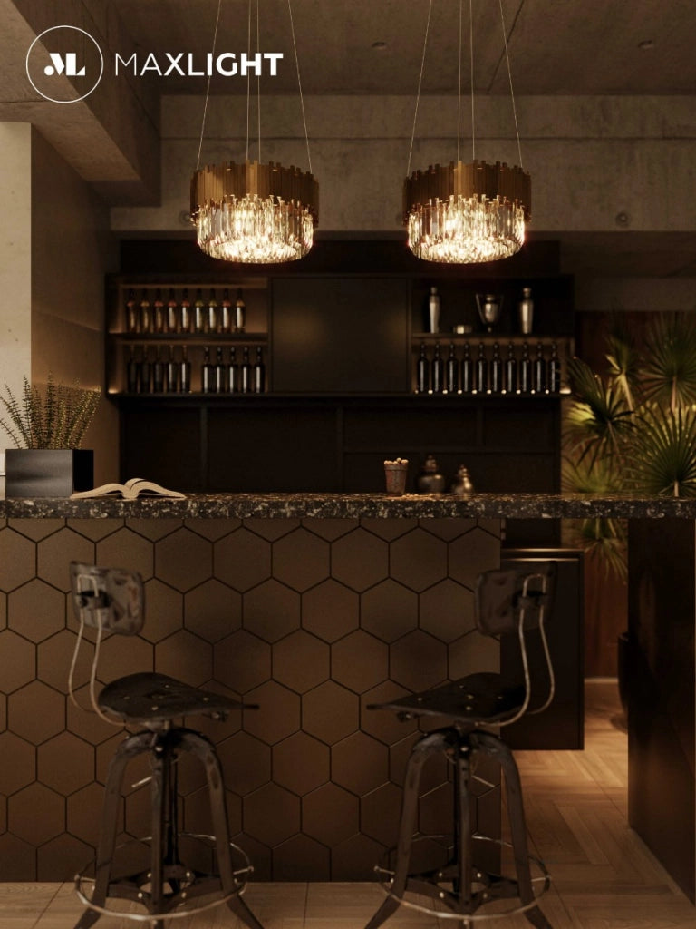 Lampadario glamour tondo oro cristalli 8xE14 Maxlight