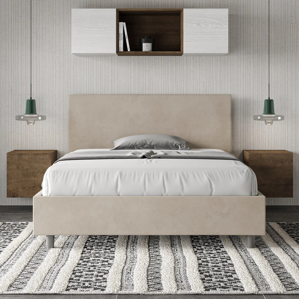 Letto Matrimoniale Large 180x210 cm con Rete e Contenitore Adele Sabbia