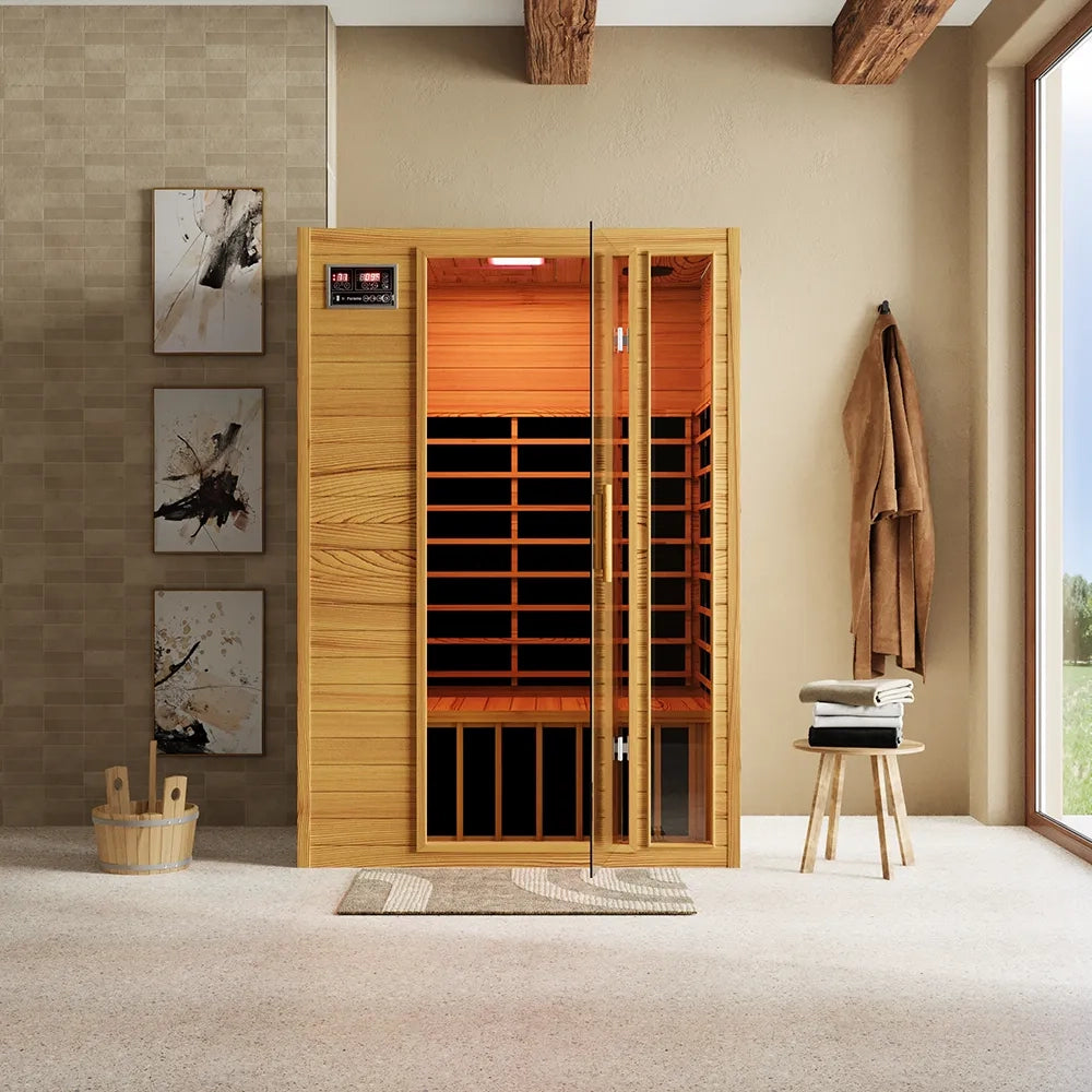 Sauna ad infrarossi 97x120 cm H188 in legno Hemlock con radio integrata | Oulu