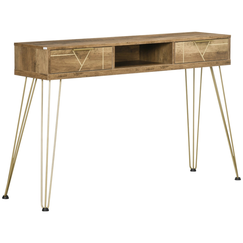 Consolle Ingresso con 2 Cassetti e Ripiano Aperto ¨C Minimal ¨C Legno e Bronce 120x29x79 cm