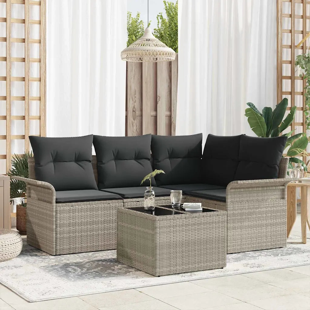 Set Divano da Giardino 5 pcs Grigio chiaro polyrattan 3345352