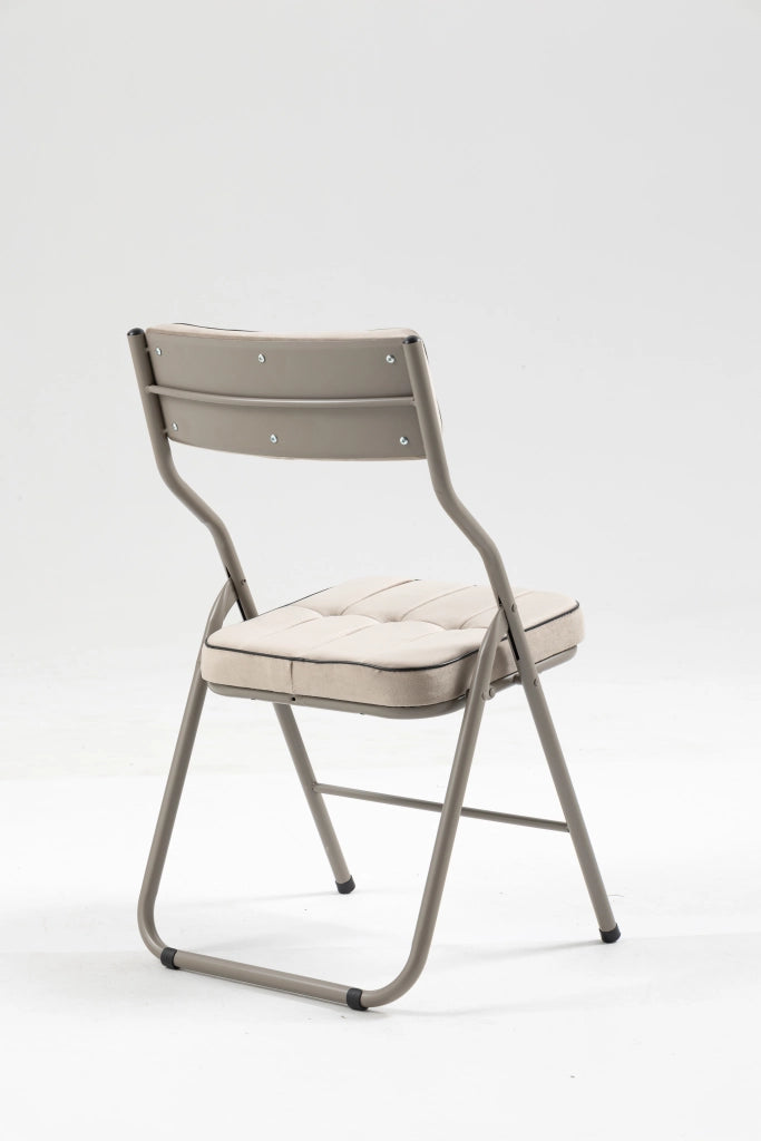 Sedie Pieghevoli con Cuscino Set 2 Pezzi ¨C MINIMAL ¨C Beige, Struttura in Metallo
