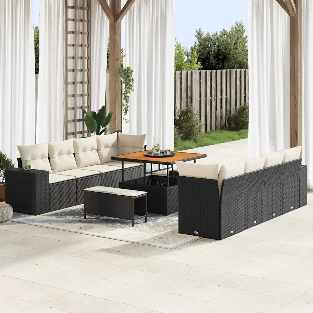 Set Divano da Giardino 11 pcs Nero e Crema polyrattan 3363935