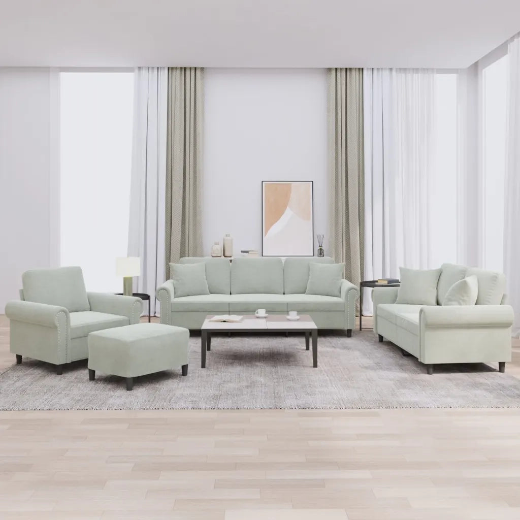 Set di Divani 4 pz con Cuscini Grigio Chiaro in Velluto 3202200