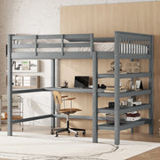 Letto a Soppalco con Scrivania e Ripiani ¨C MINIMAL ¨C Grigio 140x200