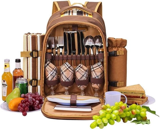 Set da picnic per 4 persone con contenitore refrigerante, insieme di piatti e coperta