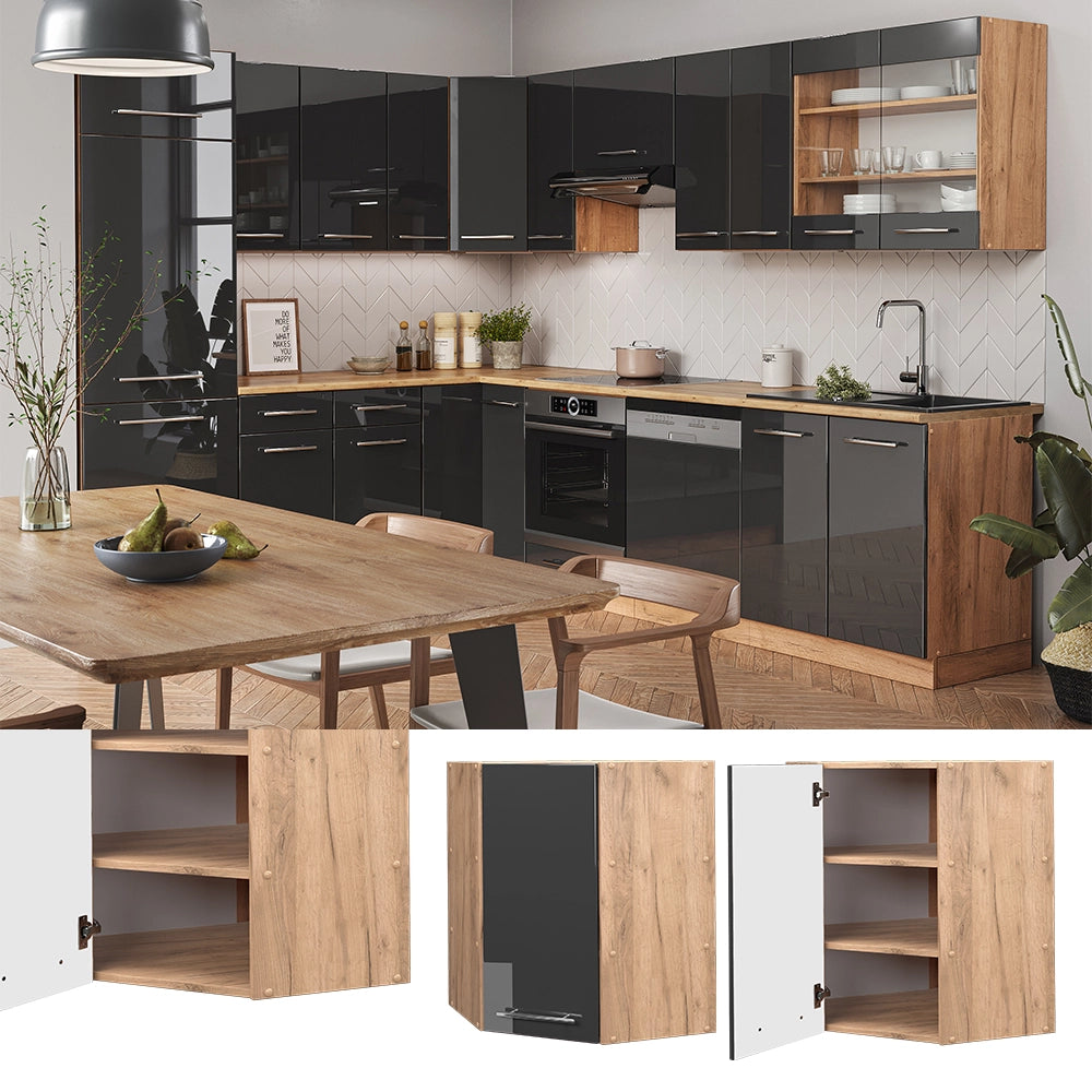 Mobile angolare da cucina Fame-Line Antracite lucido/Rovere dorato 57 cm Vicco
