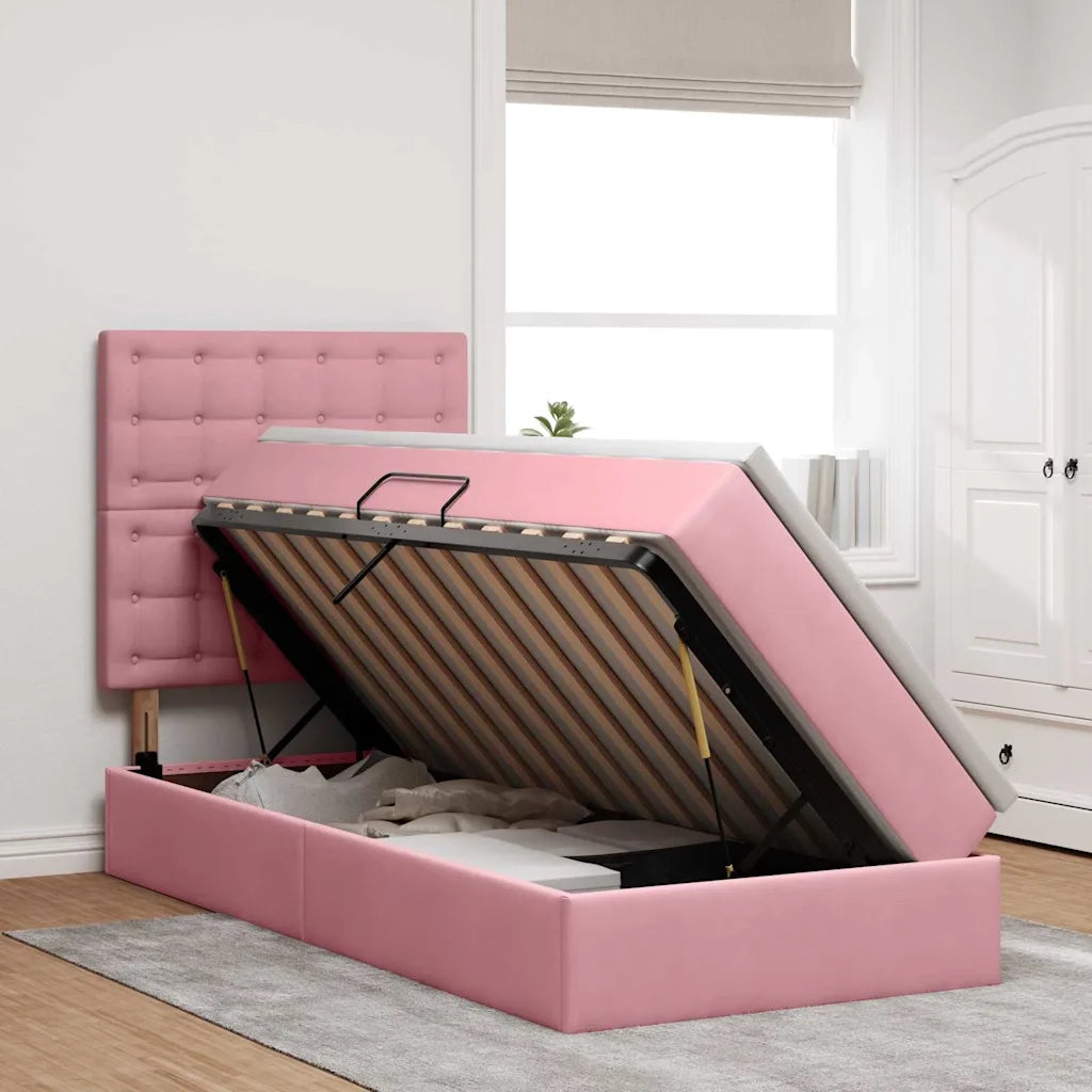 Letto con contenitore e LED con led Rosa 90 x 200 cm Velluto