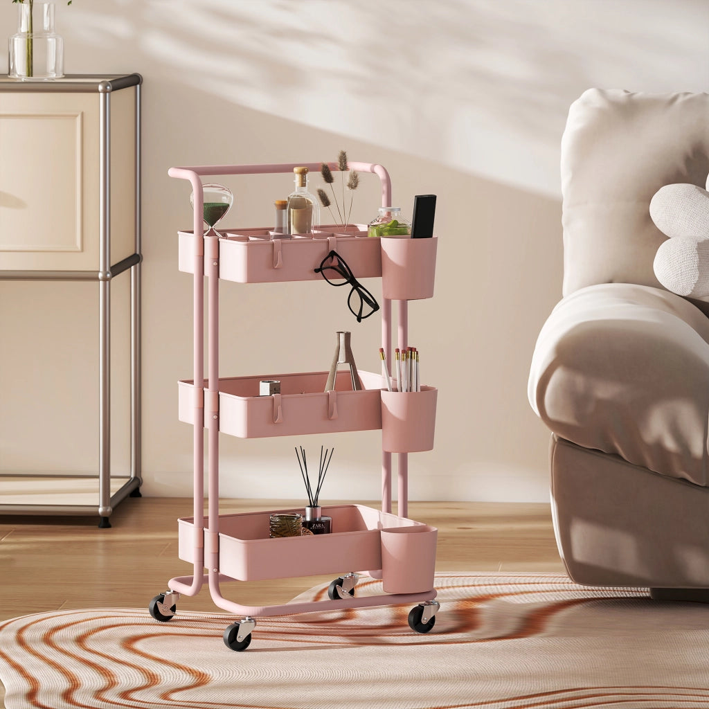 Carrello Multiuso con Cassetti e Ruote ¨C Minimal ¨C Rosa 42x38x86,5 cm