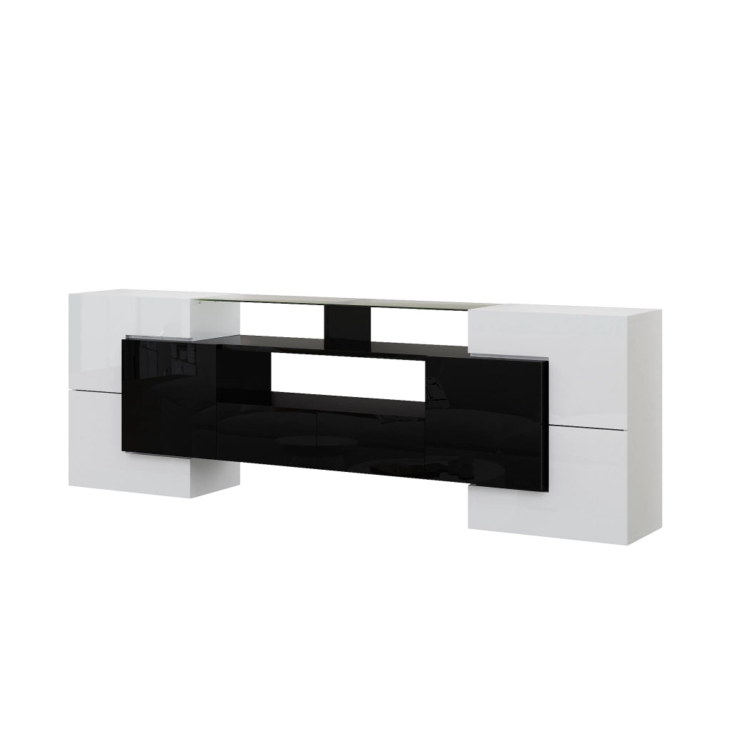 Mobile TV elegante - Zephmum- 200 cm bianco nero lucido LED