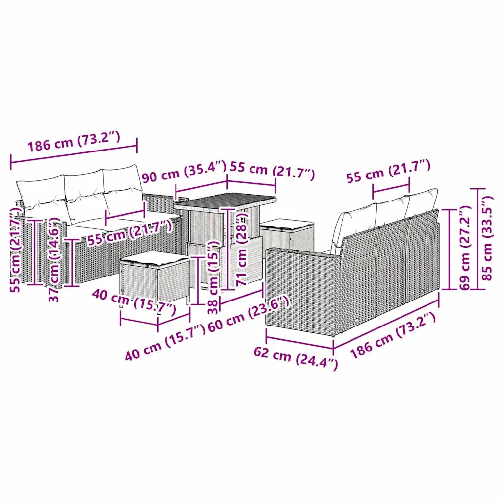 Set Divano da Giardino 9 pcs Nero polyrattan 3361570