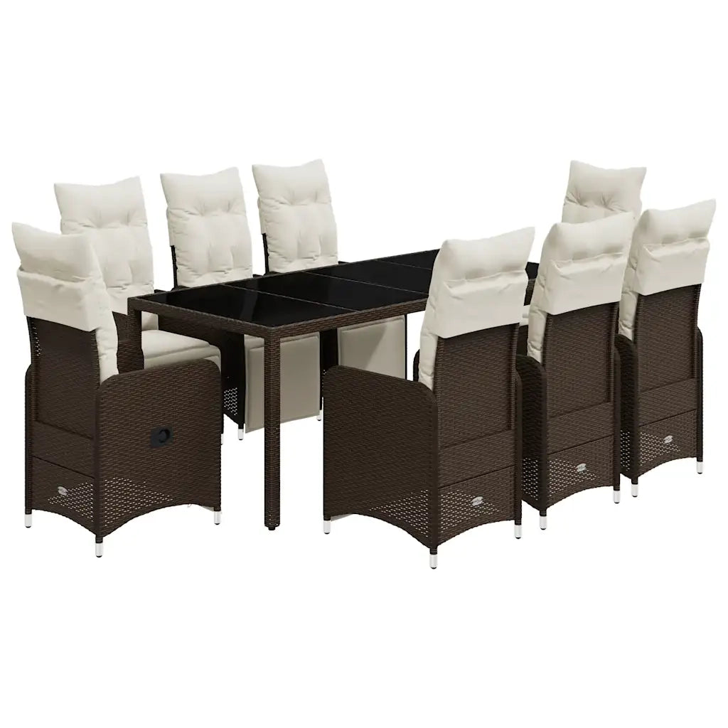 Set Bistrò da Giardino 9 pz con Cuscini in Polyrattan Marrone 3277192