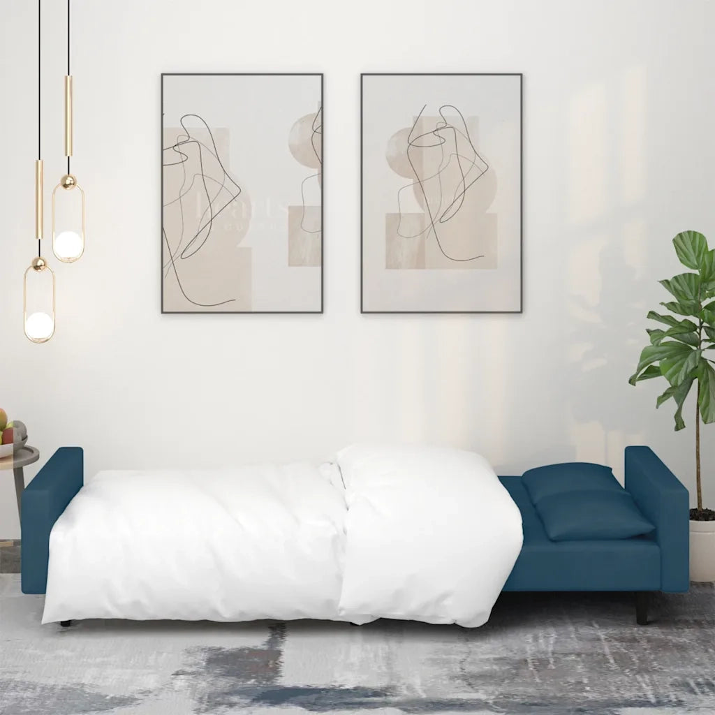 Divano Letto a 2 Posti con 2 Cuscini-Sofa Letto 2 Posti-Daybed Blu in Velluto 848093