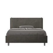 BS COM Letto matrimoniale francese con rete imbottito 140x210 microfibra grigio Large