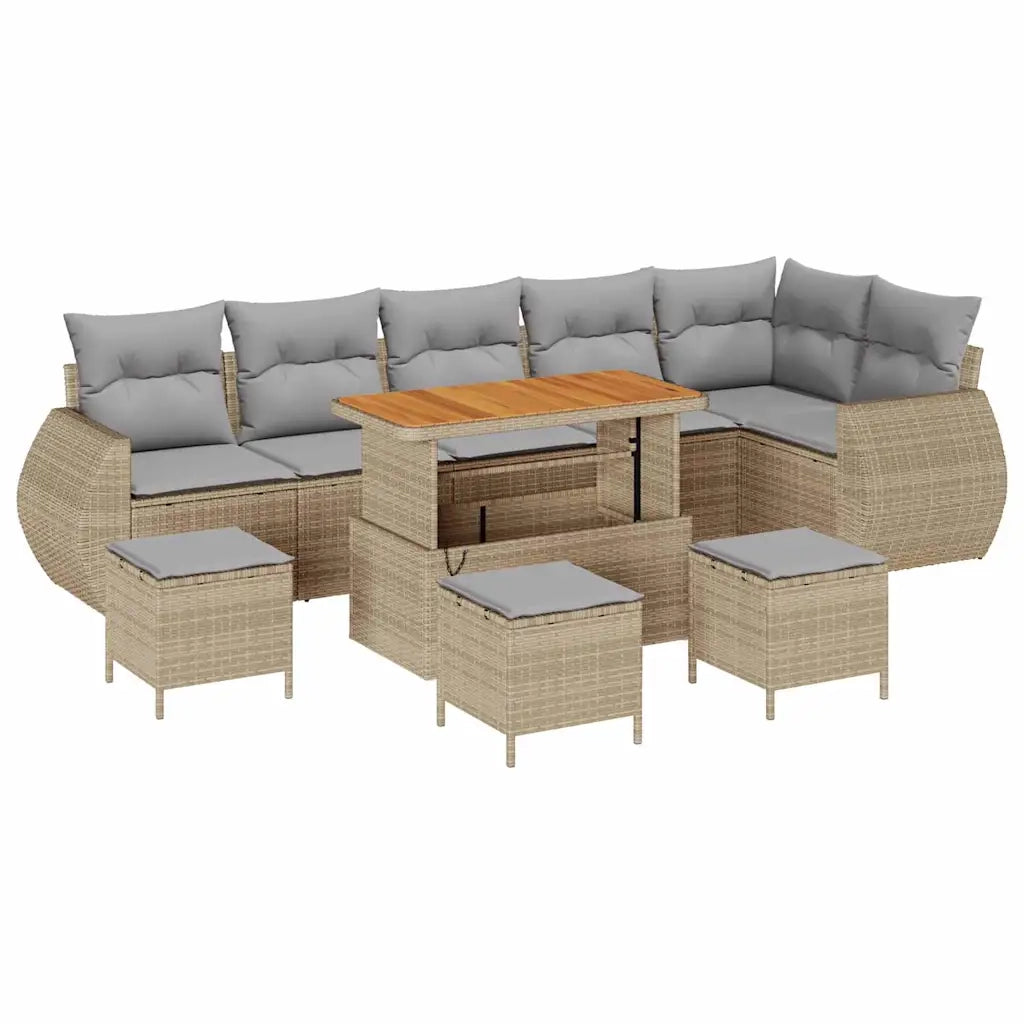 Set Divano da Giardino con cuscino 10 pcs Beige e Grigio Chiaro