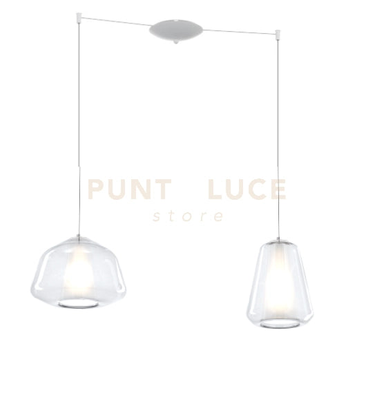 SOSPENSIONE BIANCO 2 LUCI SPOSTABILE VETRI ALPHA + GAMMA TRASPARENTI 1176BI-S2 S AG-TR