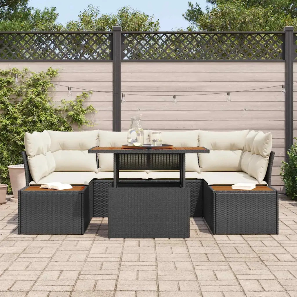 Set da Pranzo per Giardino con cuscino 9 pcs Nero e Beige
