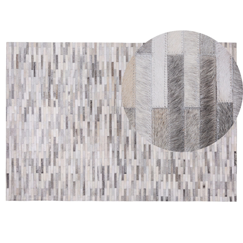 Tappeto tappetino Grigio Pelle 140 x 200 cm Patchwork Pelle Bovina Rettangolare Moderno