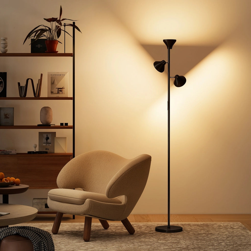 Lampada da Terra con 3 Teste Regolabili ¨C Xylo ¨C Telecomando Timer Acciaio Plastica ?25x170cm Nero
