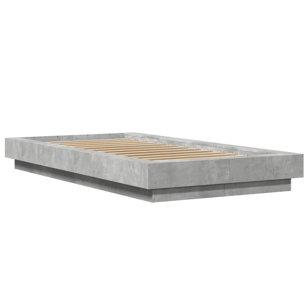 Letto singolo | Letto per adulti | Giroletto Luci LED Grigio Cemento 90x200cm in Legno Multistrato