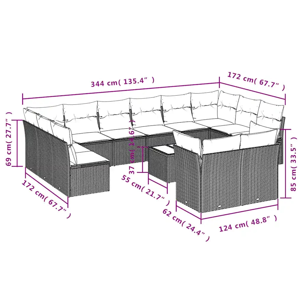 Set Divani da Giardino 13 pz con Cuscini Marrone in Polyrattan 3218443