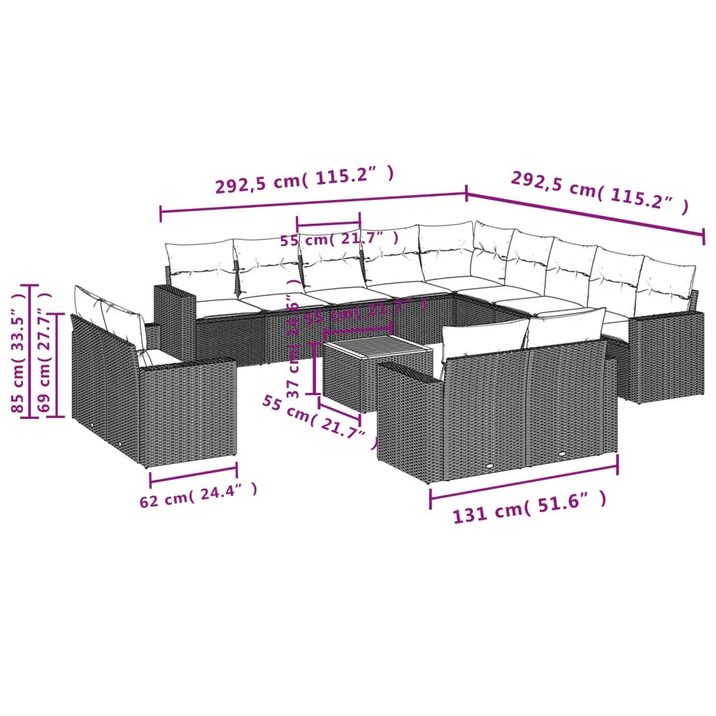 Set Divani da Giardino 14pz con Cuscini in Polyrattan Beige 3224399