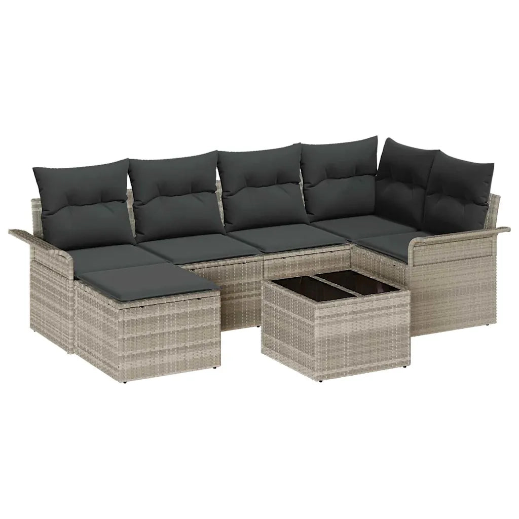 Set Divano da Giardino 7 pcs Grigio chiaro Poly Rattan 3345442